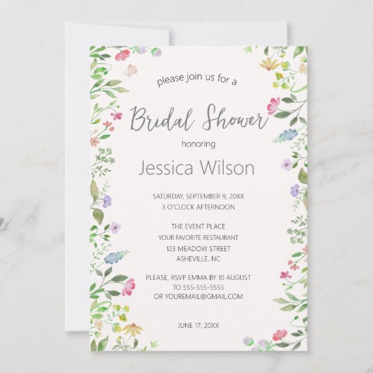 Waterverf Floral Meadow Vrijgezellenfeest Kaart (Voorkant)