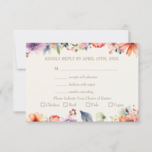 Waterverf Floral Meal Choice Wedding RSVP Kaartje (Voorkant)
