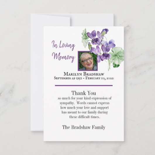 Waterverf Floral Memorial Bereavement Bedankkaart (Voorkant)