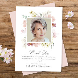 Waterverf Floral Memorial Foto Bedankkaart