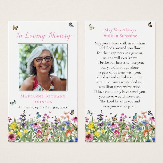 Waterverf Floral Memorial Funeral Prayer Kaart (Voorkant /achterkant)