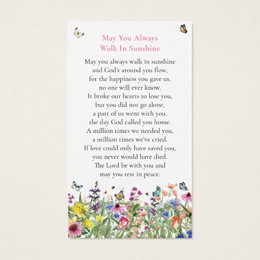 Waterverf Floral Memorial Funeral Prayer Kaart (Achterkant)