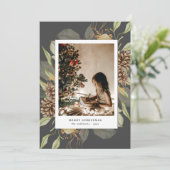 waterverf floral merry kerstkaart (Staand voorkant)