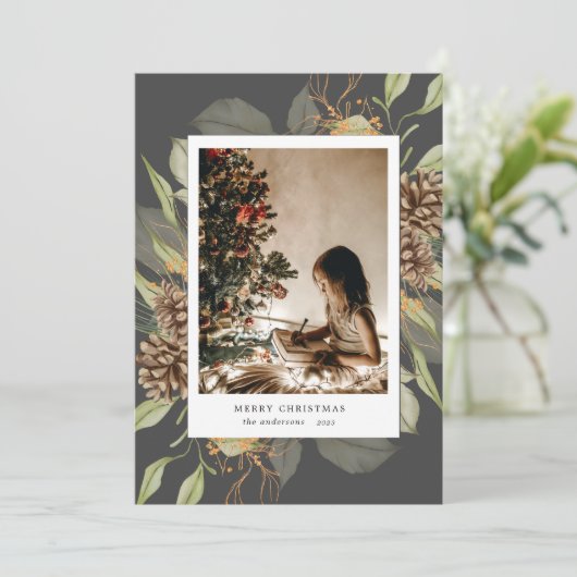 waterverf floral merry kerstkaart (Staand voorkant)