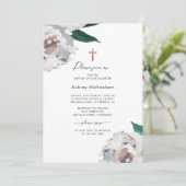 Waterverf Floral met Cross Baptism Uitnodiging (Staand voorkant)