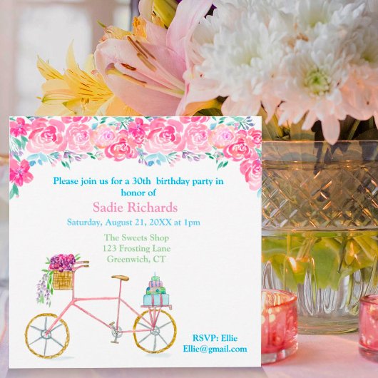Waterverf Floral met fiets Kaart