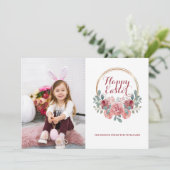 Waterverf Floral met Happy Easter Foto Feestdagenkaart (Staand voorkant)