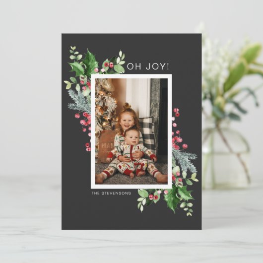 Waterverf Floral met Kerstmis Feestdagenkaart (Staand voorkant)