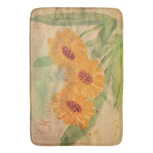 Waterverf Floral met Taupe Badmat (Voorkant Verticaal)