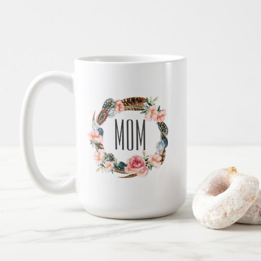 Waterverf Floral met veren | Moederdag Koffiemok (Met donut)