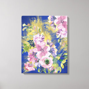 Waterverf Floral Metallic Gold van lavender Blues Canvas Afdruk
