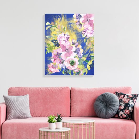 Waterverf Floral Metallic Gold van lavender Blues Canvas Afdruk (Insitu (Woonkamer))