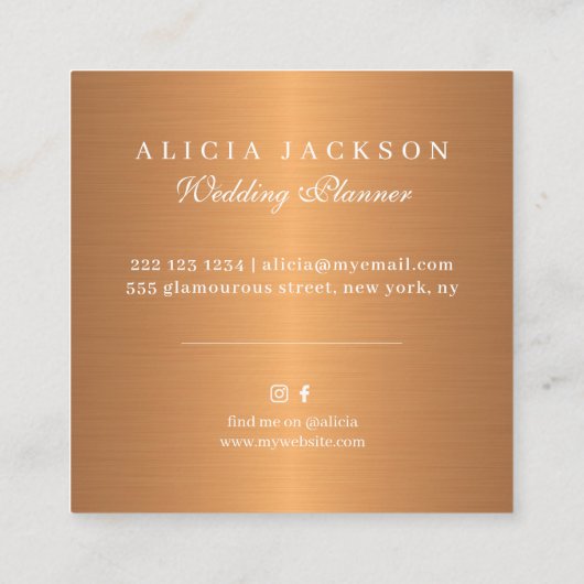 Waterverf floral metallic koper bruiloft planner vierkante visitekaartje (Achterkant)