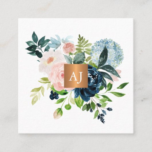 Waterverf floral metallic koper bruiloft planner vierkante visitekaartje (Voorkant)