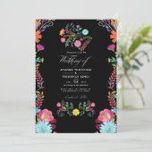 Waterverf Floral Mexican Fiesta Wedding Foto Kaart (Staand voorkant)