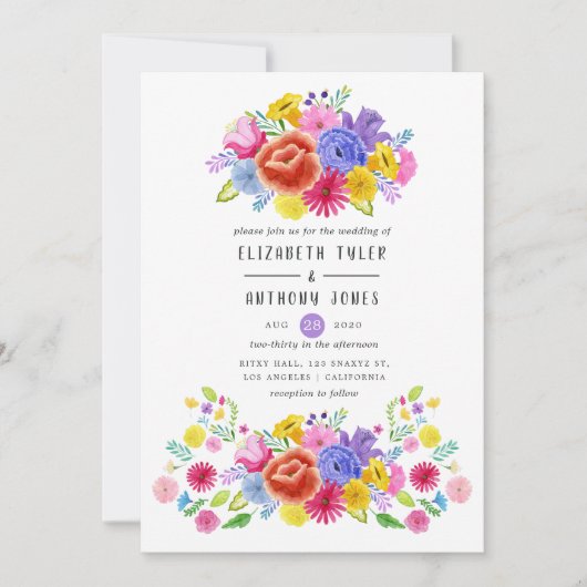 Waterverf Floral Mexican Fiesta Wedding Kaart (Voorkant)