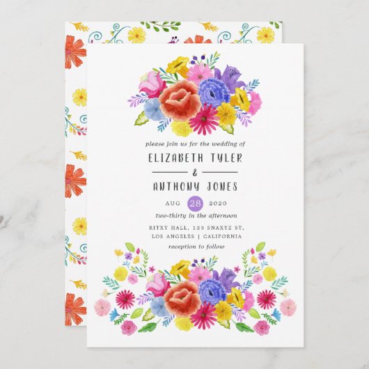 Waterverf Floral Mexican Fiesta Wedding Kaart (Voorkant / Achterkant)