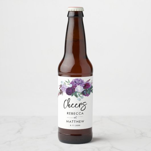 Waterverf Floral Minimalist Script Wedding Bier Etiket (Voorkant)