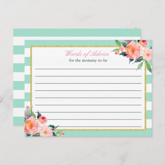 Waterverf Floral Mint Green Words of Advice Kaart (Voorkant / Achterkant)