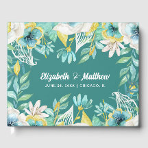 Waterverf Floral Mint Yellow Wedding Guest Book