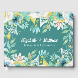 Waterverf Floral Mint Yellow Wedding Guest Book Gastenboek