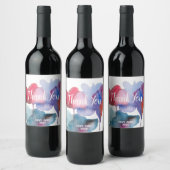 Waterverf floral modern bedankt cadeau wijn etiket (Flessen)