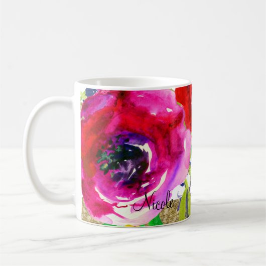 Waterverf Floral Modern Bold Helderkleurig Koffiemok (Links)