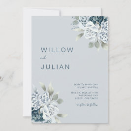 Waterverf Floral Modern Dusty Blue Wedding Kaart