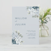 Waterverf Floral Modern Dusty Blue Wedding Kaart (Staand voorkant)