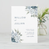 Waterverf Floral Modern Dusty Blue Wedding Kaart (Staand voorkant)