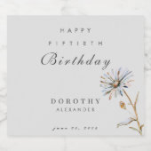 Waterverf Floral Modern Elegant Adult Birthday Sparkling Wijnetiket (Enkel label)