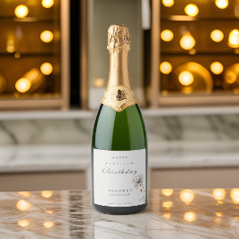 Waterverf Floral Modern Elegant Adult Birthday Sparkling Wijnetiket