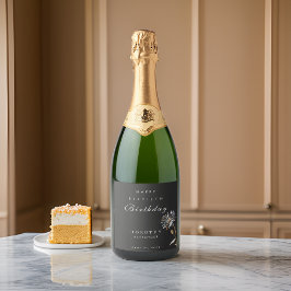 Waterverf Floral Modern Elegant Adult Birthday Sparkling Wijnetiket