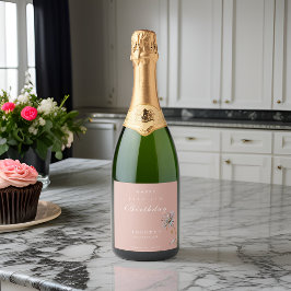 Waterverf Floral Modern Elegant Adult Birthday Sparkling Wijnetiket