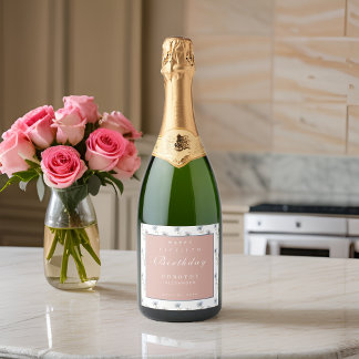 Waterverf Floral Modern Elegant Adult Birthday Sparkling Wijnetiket