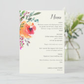 Waterverf Floral Modern Elegant Bruiloft Menu Kaar Kaart (Staand voorkant)