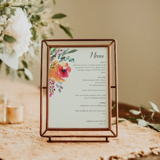 Waterverf Floral Modern Elegant Bruiloft Menu Kaar Kaart