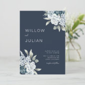 Waterverf Floral Modern Navy Blue Wedding Kaart (Staand voorkant)