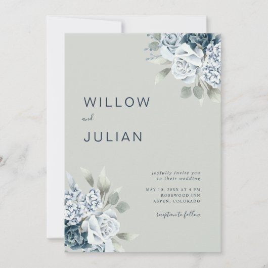 Waterverf Floral Modern Sage Green Wedding Kaart (Voorkant)