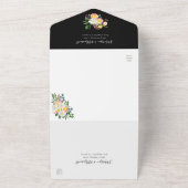 Waterverf Floral Modern Wedding Black All In One Uitnodiging (Buitenkant)
