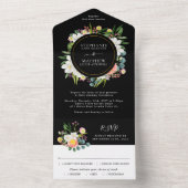 Waterverf Floral Modern Wedding Black All In One Uitnodiging (Binnen)