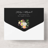 Waterverf Floral Modern Wedding Black All In One Uitnodiging (Achterkant)