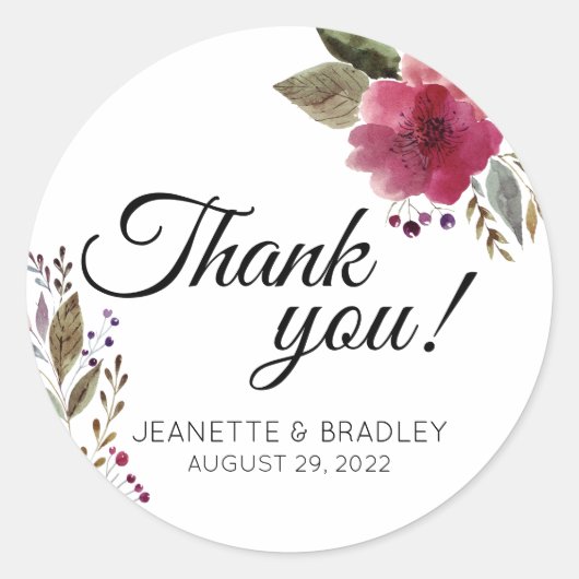 Waterverf Floral Modern Wedding Ronde Sticker (Voorkant)