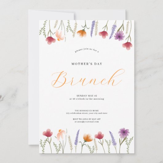Waterverf Floral Moederdag Brunch Kaart (Voorkant)