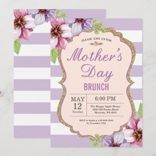 Waterverf Floral Moederdag Brunch Uitnodiging (Voorkant / Achterkant)