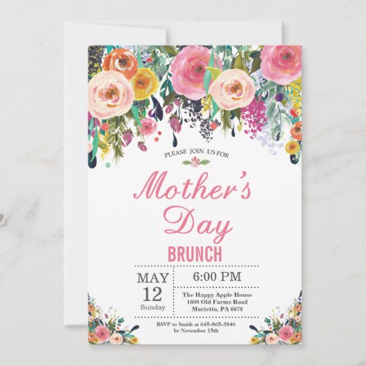 Waterverf Floral Moederdag Brunch Uitnodiging (Voorkant)