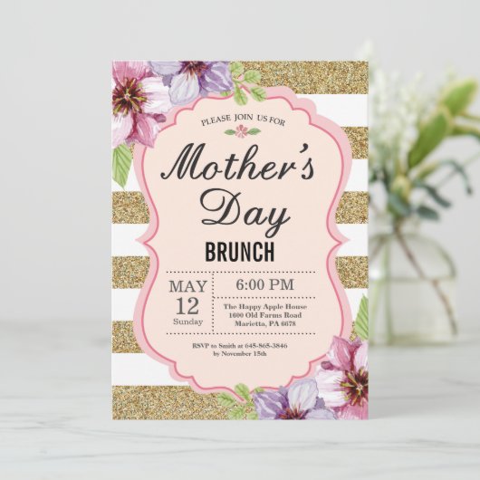 Waterverf Floral Moederdag Brunch Uitnodiging (Staand voorkant)