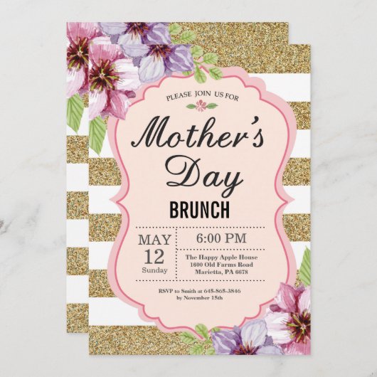 Waterverf Floral Moederdag Brunch Uitnodiging (Voorkant / Achterkant)