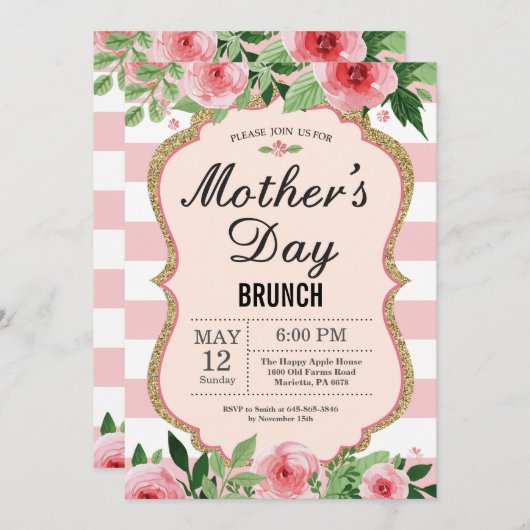 Waterverf Floral Moederdag Brunch Uitnodiging (Voorkant / Achterkant)