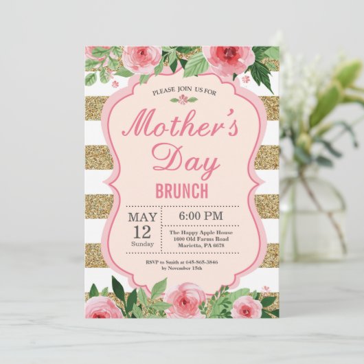 Waterverf Floral Moederdag Brunch Uitnodiging (Staand voorkant)